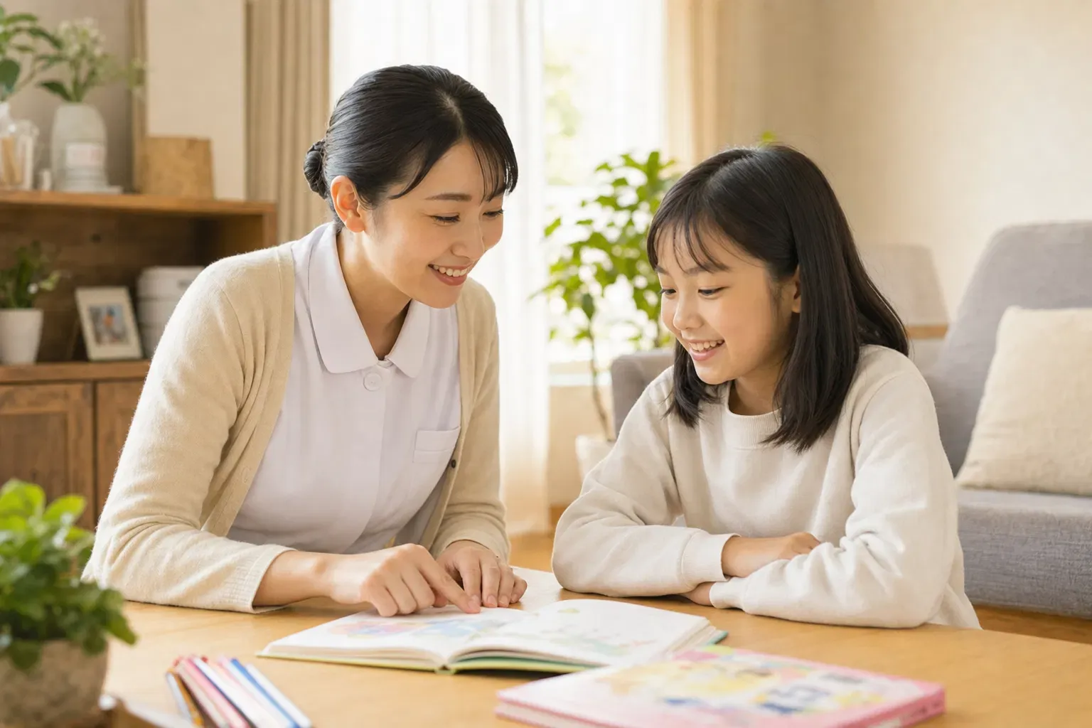 看護師がお子さまに寄り添って話している様子