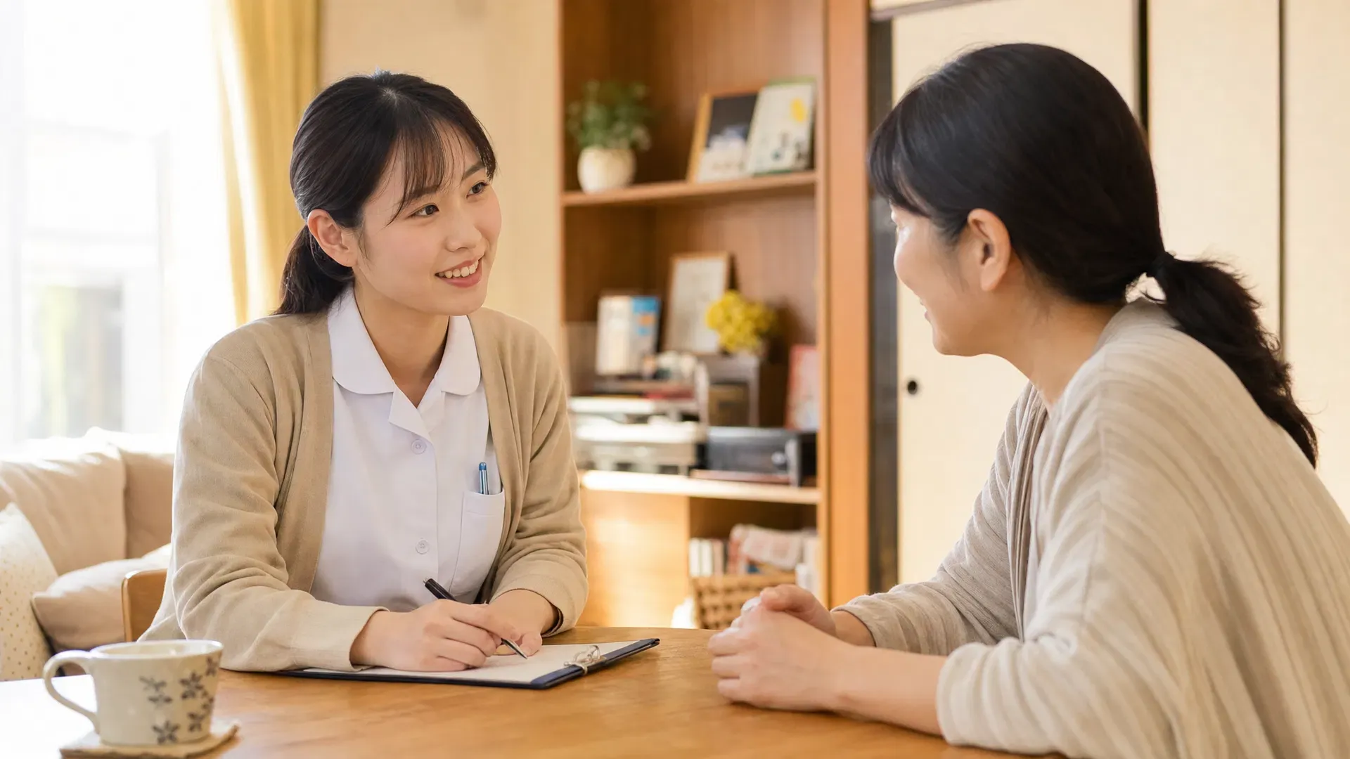 看護師が親御さんと話し合っている様子